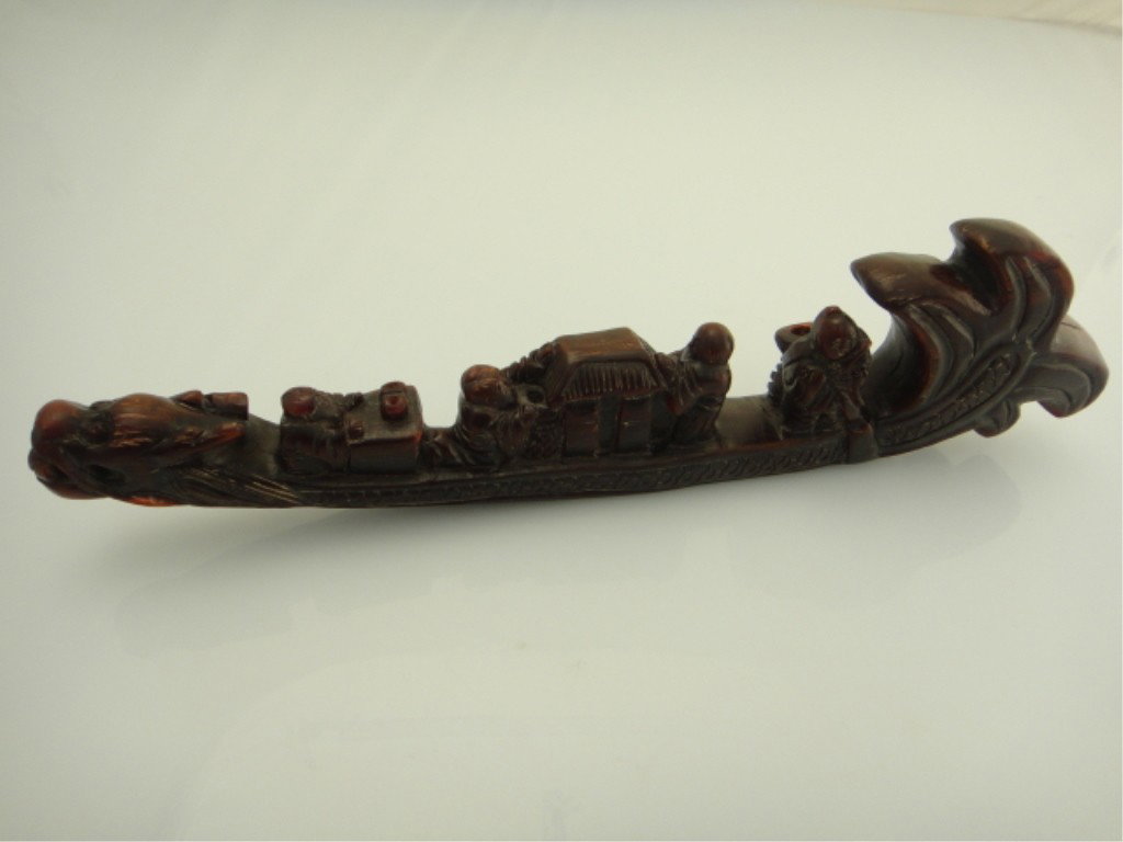 Chinese Rhinoceros Horn Carved Dragon Boat - 5
