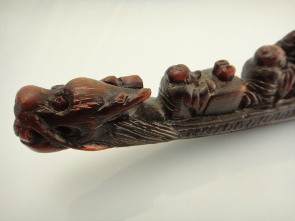 Chinese Rhinoceros Horn Carved Dragon Boat - 6