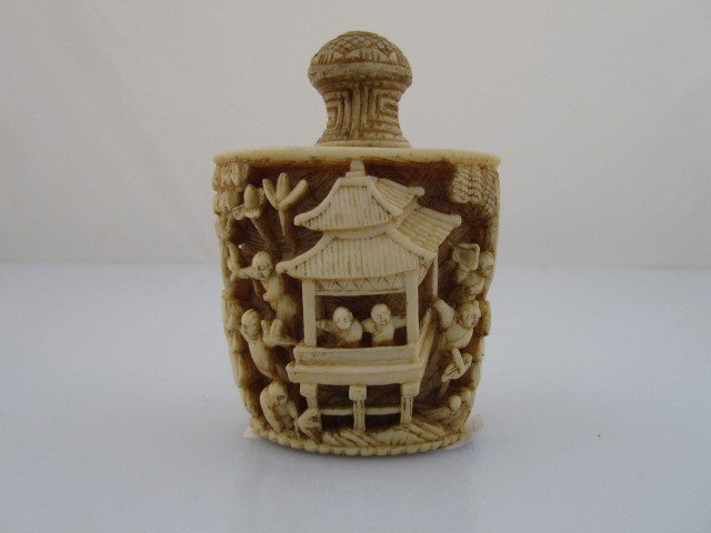 Antique Chinese Openwork Carved Ivory Snuff Bottl