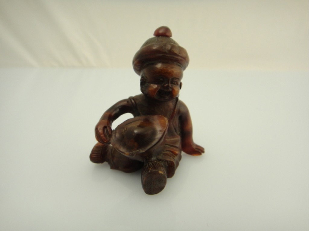 19th/20th C. Carved Horn Snuff Bottle in Boy Form