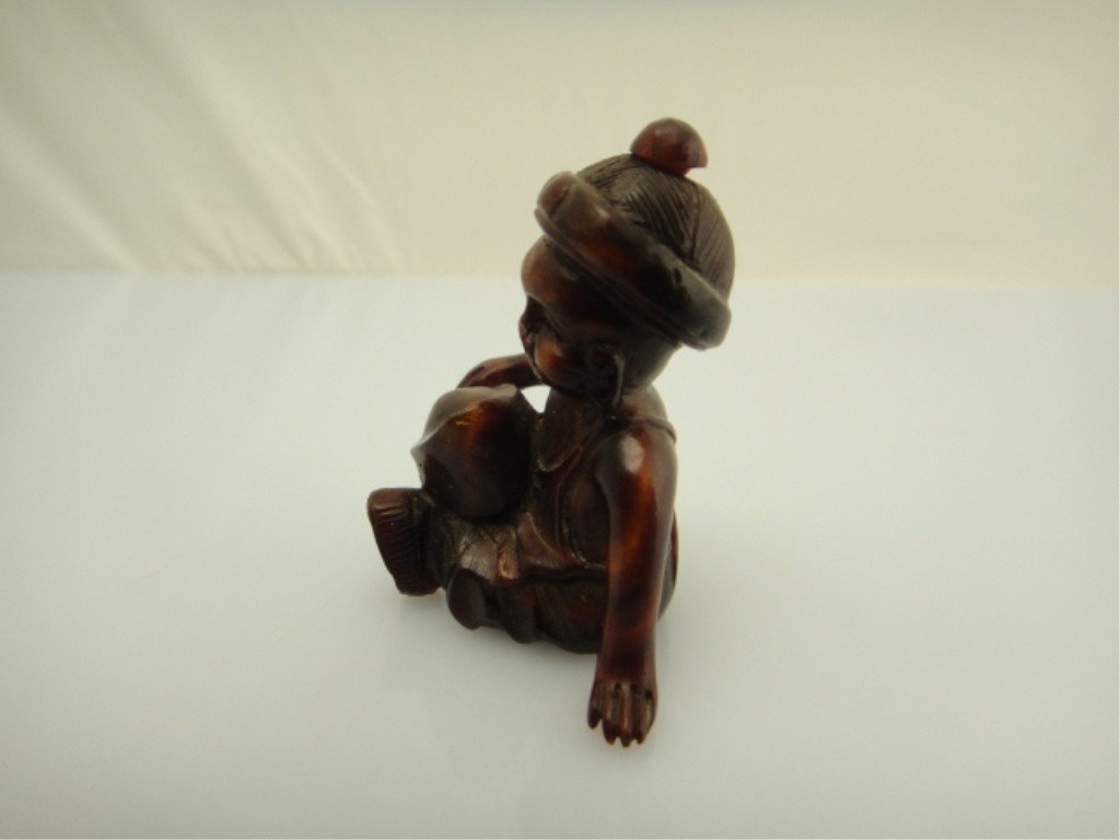 19th/20th C. Carved Horn Snuff Bottle in Boy Form - 2