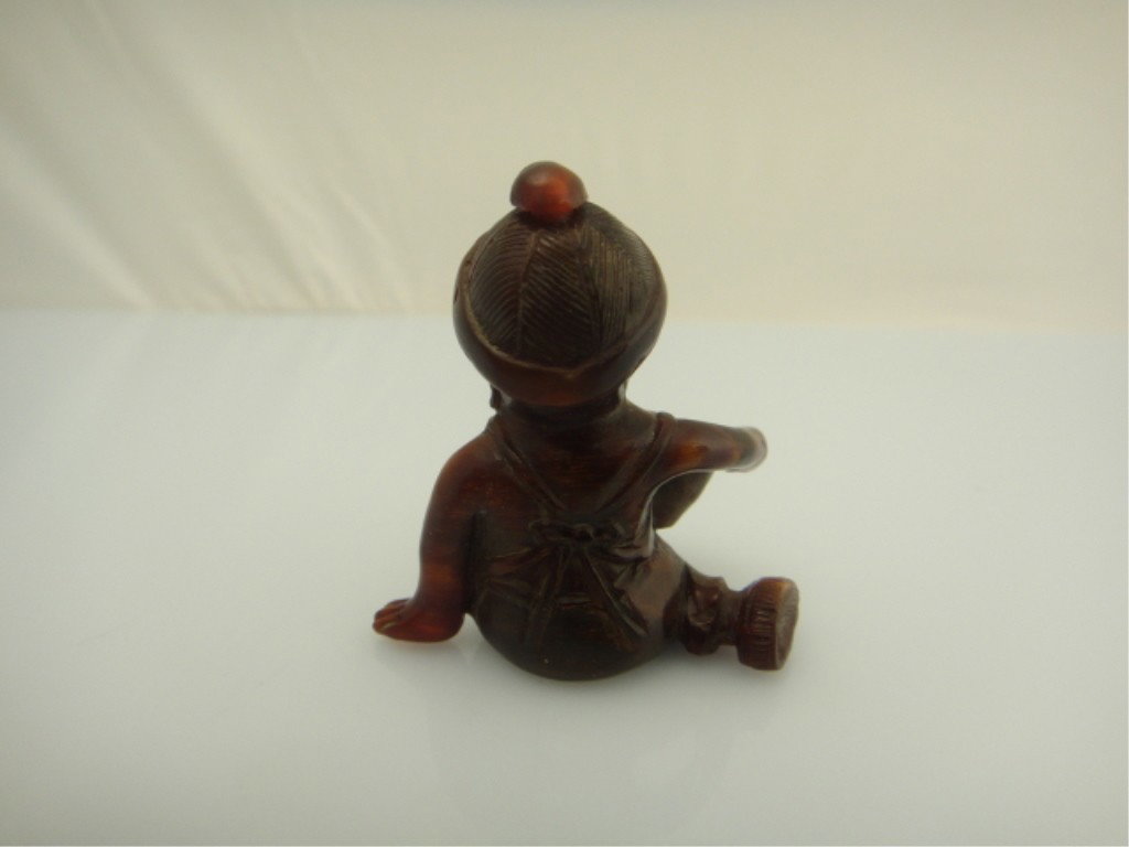 19th/20th C. Carved Horn Snuff Bottle in Boy Form - 3