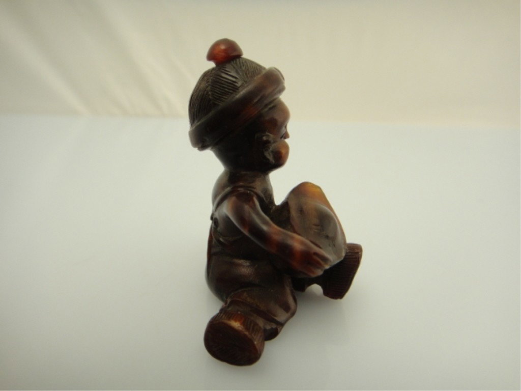 19th/20th C. Carved Horn Snuff Bottle in Boy Form - 4