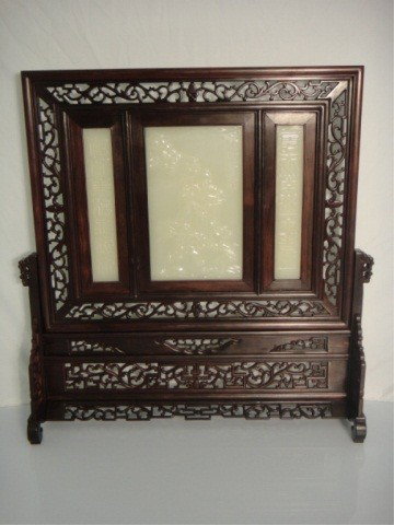 Chinese Tablescreen Inset With White Jade Plaques - 6