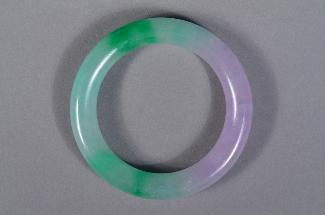 Chinese White & Green Jade Bangle: Chinese white and green jade bangle; D: 8 cm, 75 grams