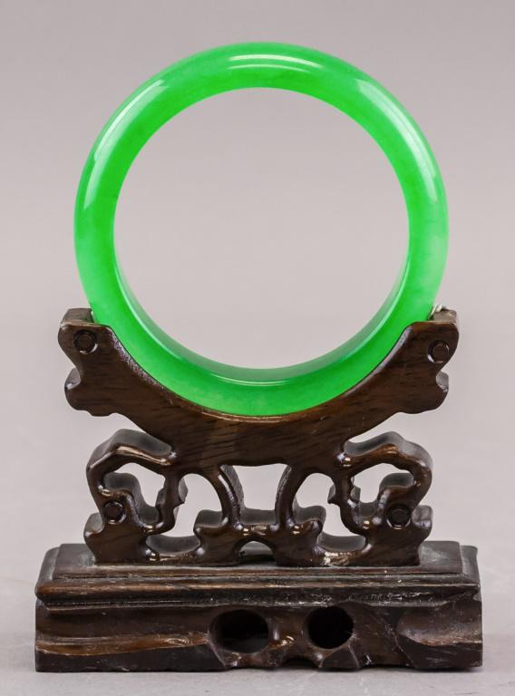 Chinese Green Jade Carved Bangle (1 of 5)