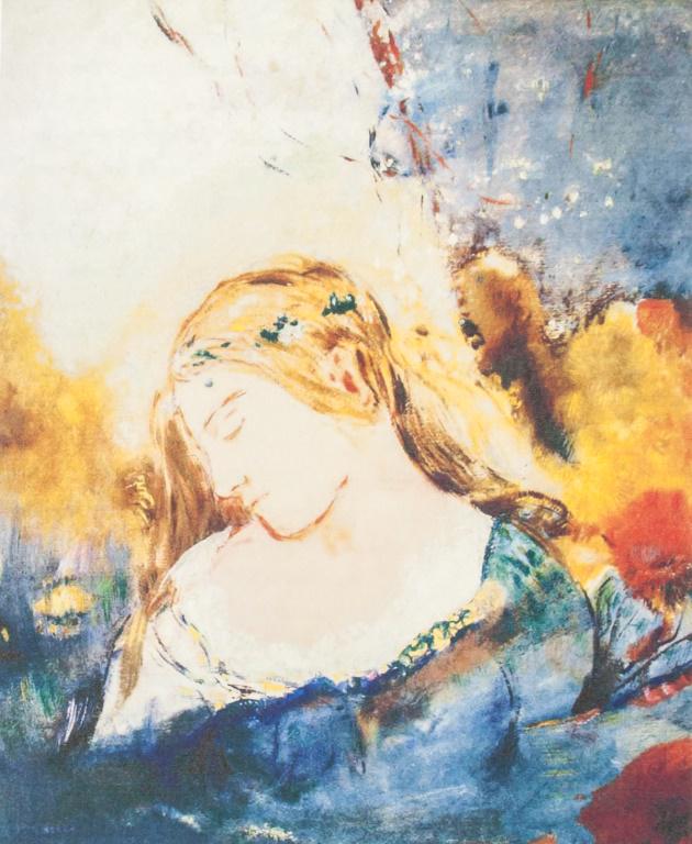 French Linocut Etching E.A. Signed ODILON REDON: Linocut etching. Featuring portrait of a woman. Signed "ODILON REDON" to the bottom right corner. "EA" inscribed to the bottom left corner. 30 x 21 cm.