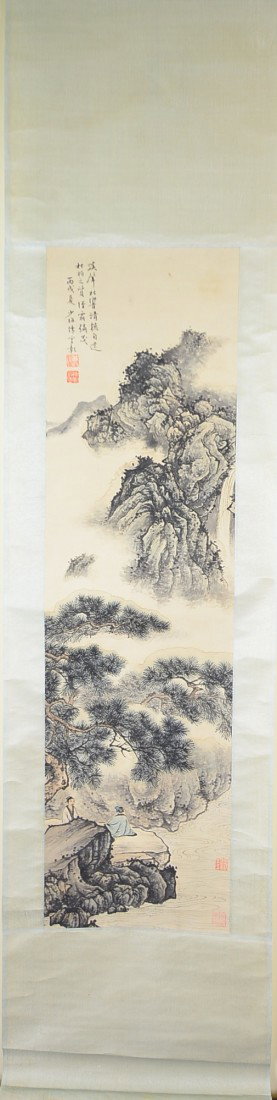Chen Shao Mei (1839-1896) Watercolour Scroll: Hanging scroll, Chinese watercolour painting, ink and colour on paper, signed Chen Shao Mei (1839-1896); inscribed and signed with one artist seal; 100 cm x 28 cm