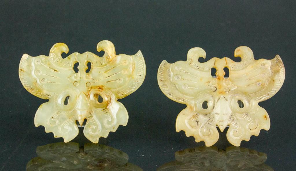 Pair of Hardstone Carved Butterfly Pendants (1 of 4)