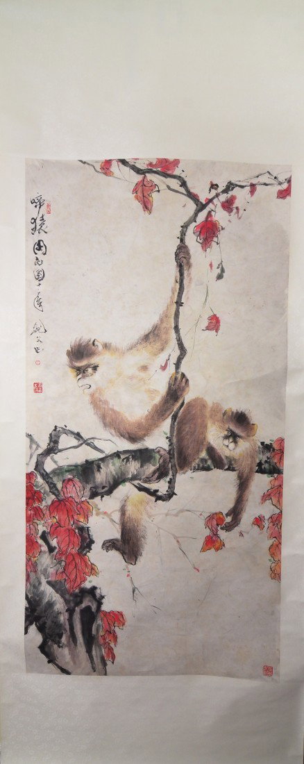 Chinese Watercolour Painting Signed Gao Jian Fu: Chinese watercolour painting, ink and colour on paper, signed Gao Jian Fu; inscribed and signed with one artist seal; 134 cm x 70 cm