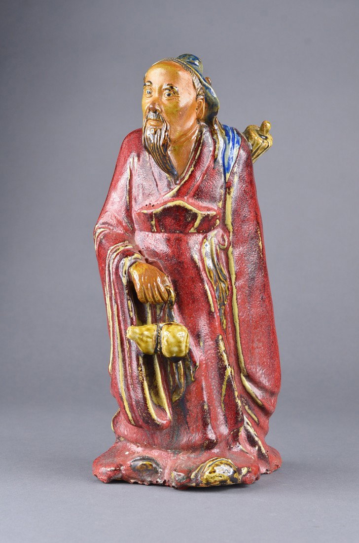 Chinese Red & Blue Porcelain Figure Minguo: Chinese red and blue porcelain figure; early 20th Century Minguo mark; H: 29 cm
