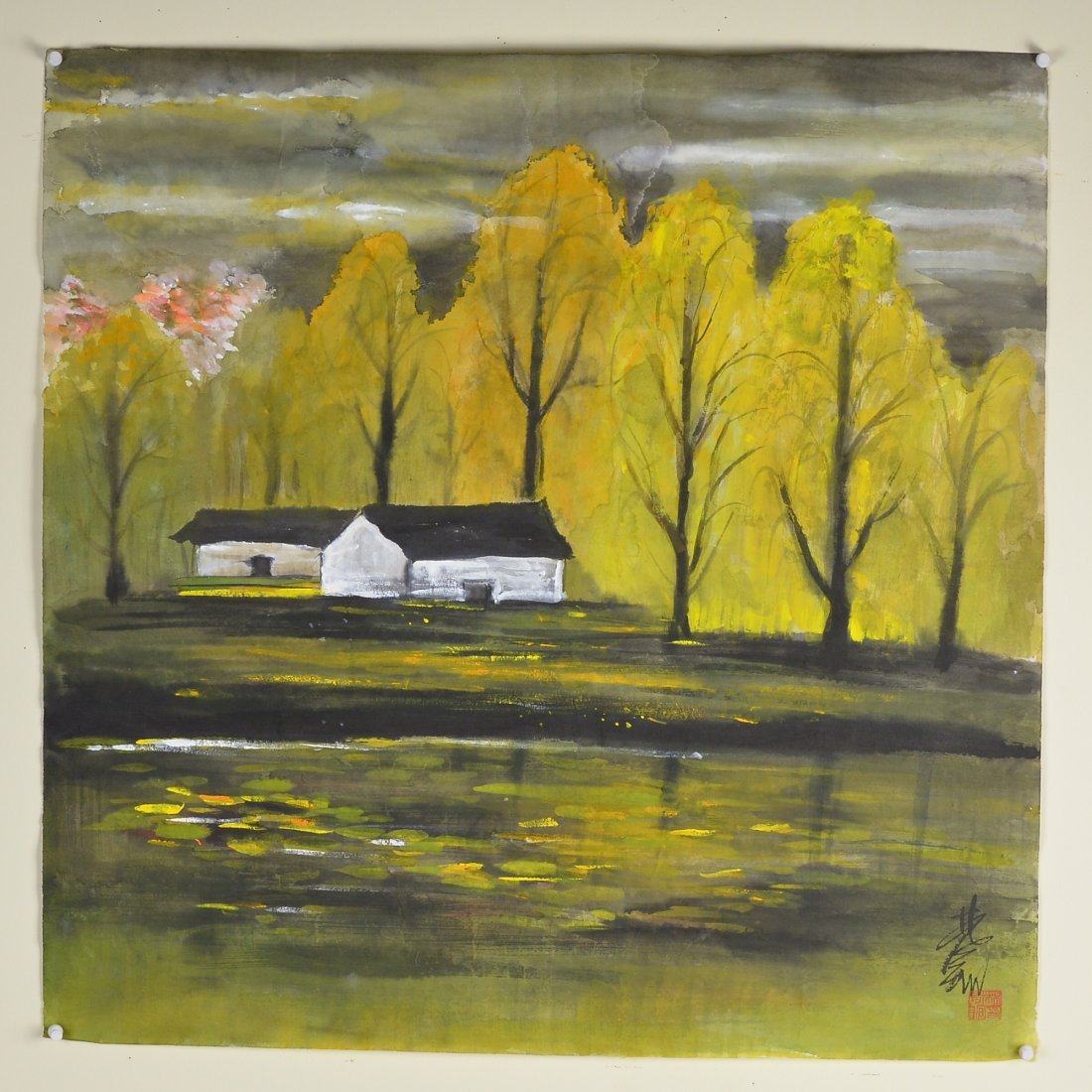 Lin Fu Mian Chinese Watercolour Painting on Paper: Chinese watercolour painting, ink and colour on paper, signed Lin Fu Mian; inscribed and signed with one artist seal; 65 cm x 66 cm