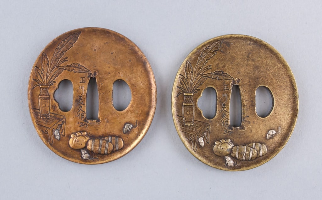 Japanese Antique  Silver & Copper Sword Tsuba 2pcs (1 of 9)