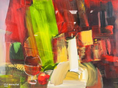 Ukrainian Oil on Board Signed Oleh Nedoshytk '2015: Oil on canvas, framed. Featuring abstract composition. Signed Oleh Nedoshytko 2015 on bottom left corner. 45 x 61 cm (17 3/4" x 24"); Frame 64 x 79 cm (25 1/4" x 31 1/4")