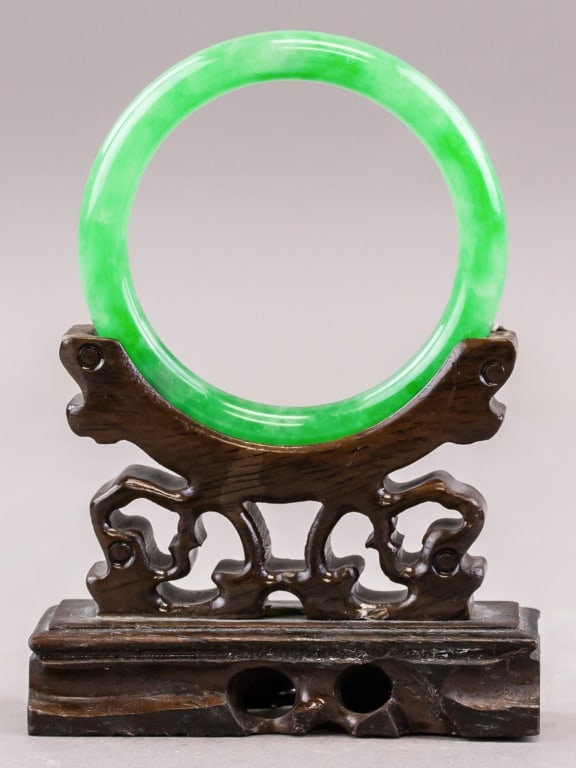 Chinese Imperial Green Jadeite Carved Bangle (1 of 5)