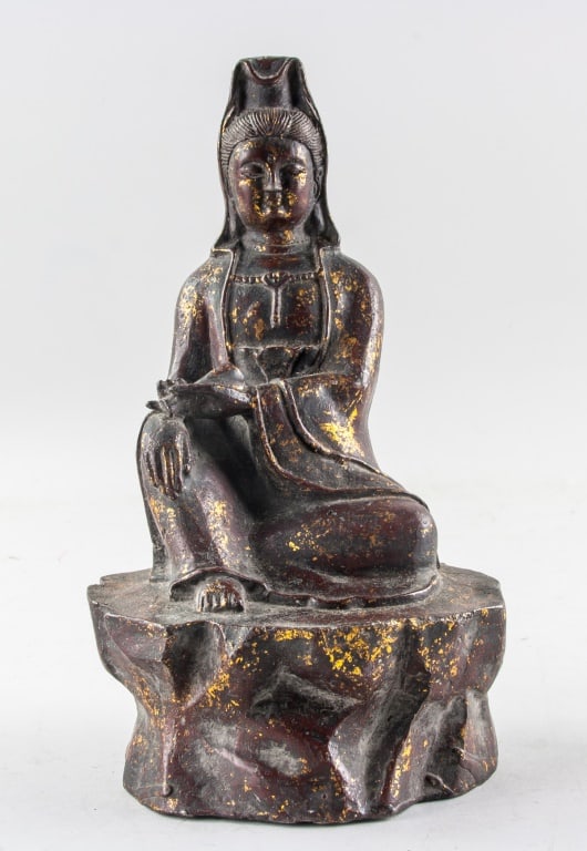 Chinese Bronze Cast Guanyin Statue w/ Qianlong MK (1 of 8)