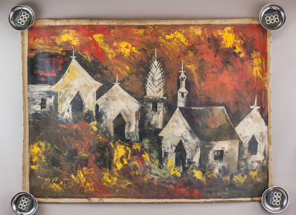 Indian Oil on Canvas Signed Sayed Haider Raza '54 (1 of 10)