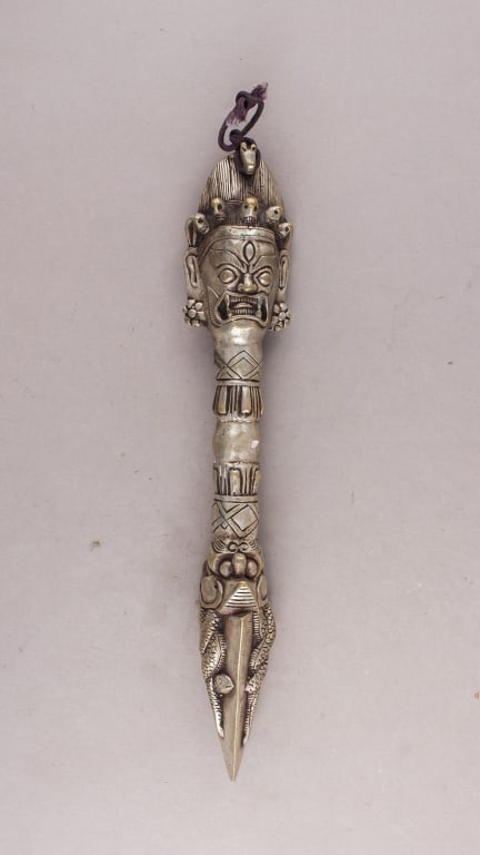 Chinese Tibetan Silver Carved God Vajra Dagger (1 of 9)