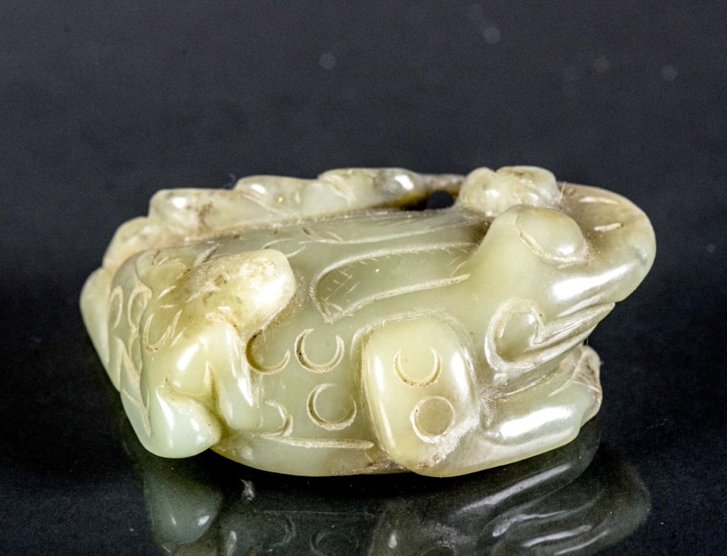 Chinese Celadon Jade Carved Frog Toggle (1 of 4)