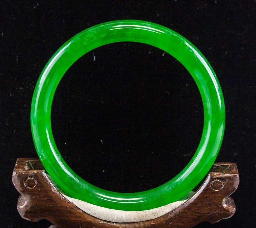 Chinese Green Jadeite Carved Bangle (1 of 4)