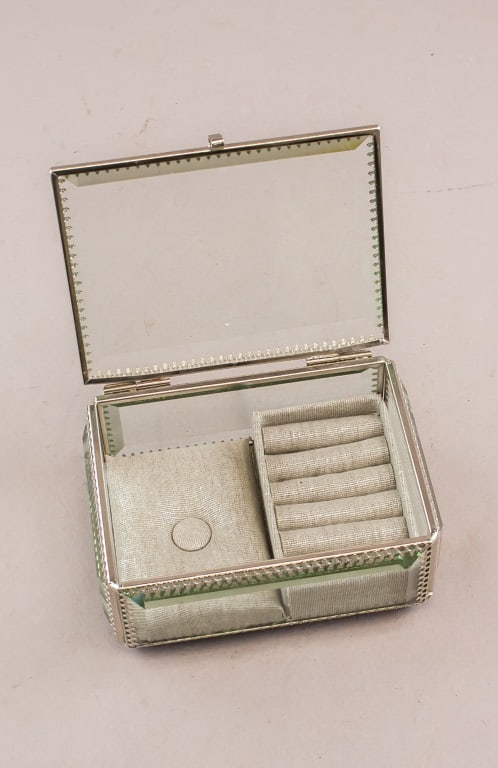 Vintage Glass Mirrored Trinket Footed Jewelry Box (1 of 5)