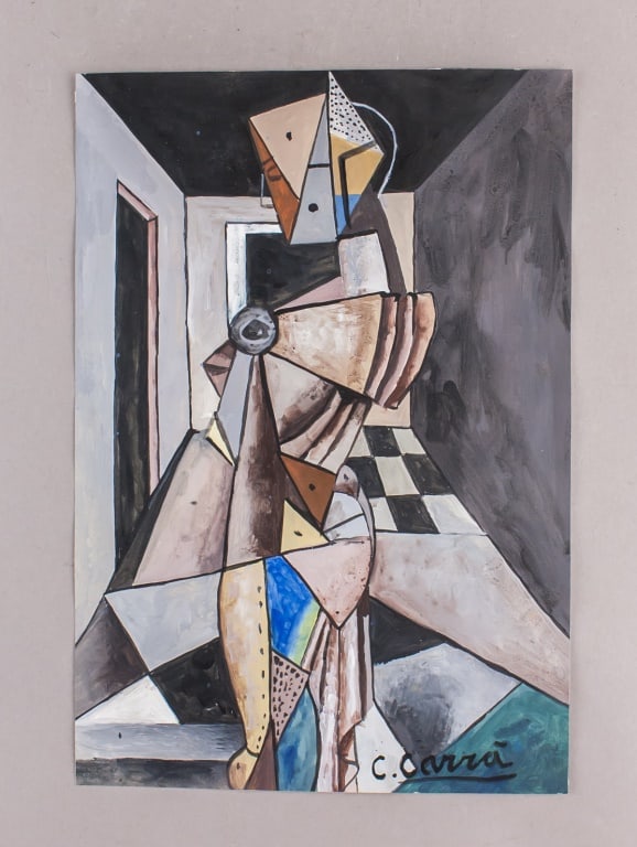 Italian Gouache on Paper Signed Carlo Carra (1 of 10)