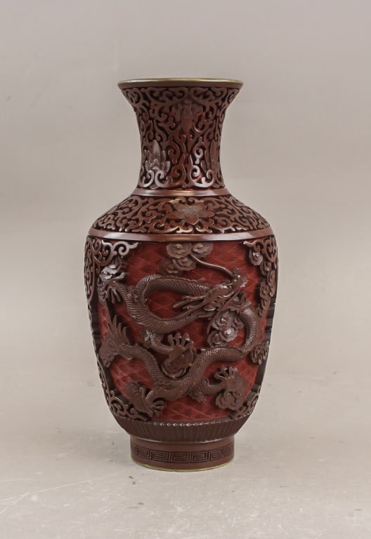 Chinese Fine Red Lacquer Dragon Vase (1 of 10)