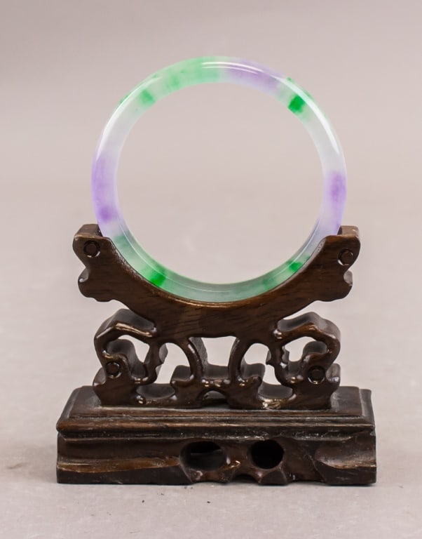 Chinese White Green Purple Hardstone Bangle (1 of 6)