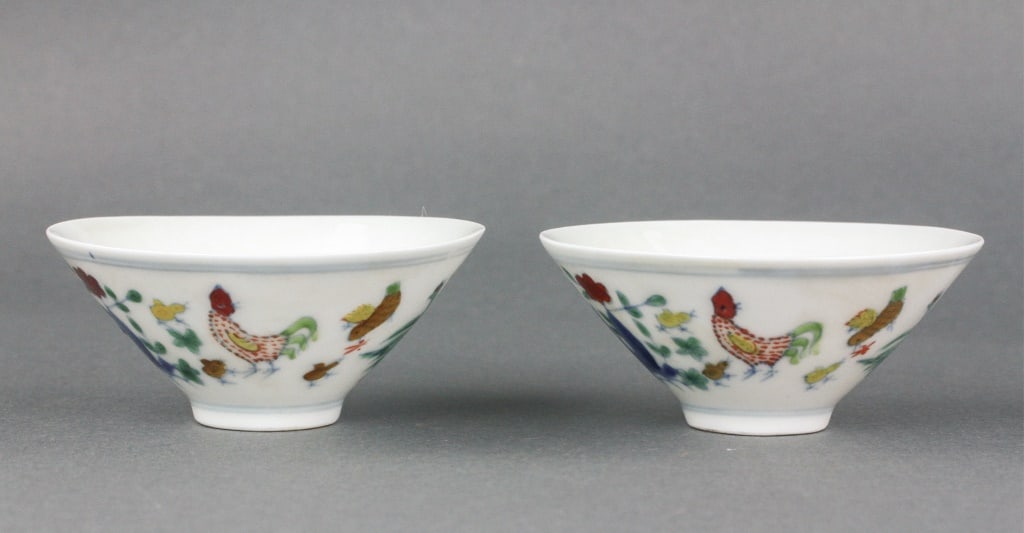 Chinese Porcelain Chicken Cups Chenghua MK 2pc (1 of 4)