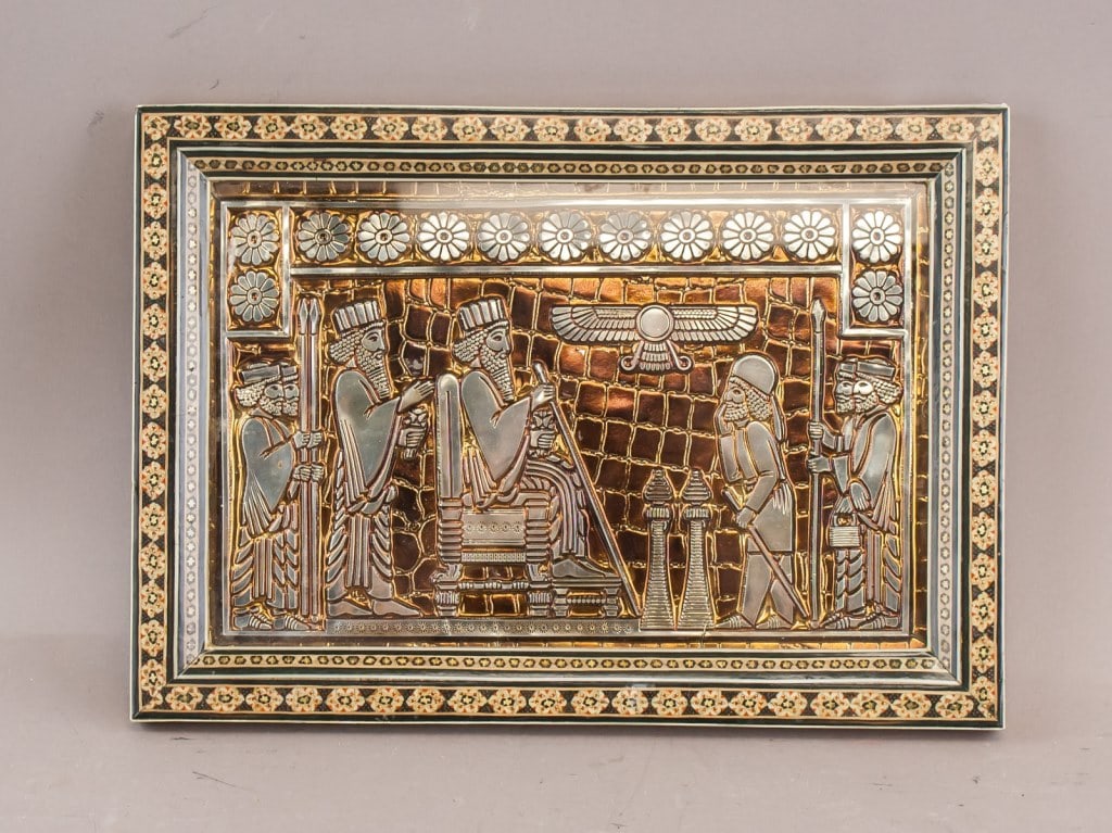 Vintage Brass Embossed King Marquetry Wall Hanging (1 of 9)