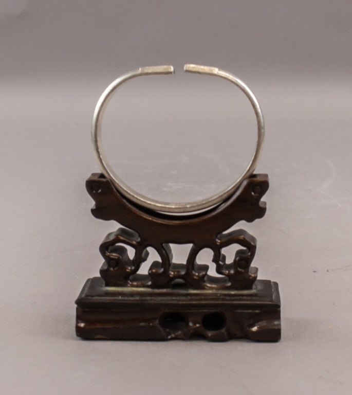 Vintage Silver Carved Longevity Cuff Bracelet (1 of 8)