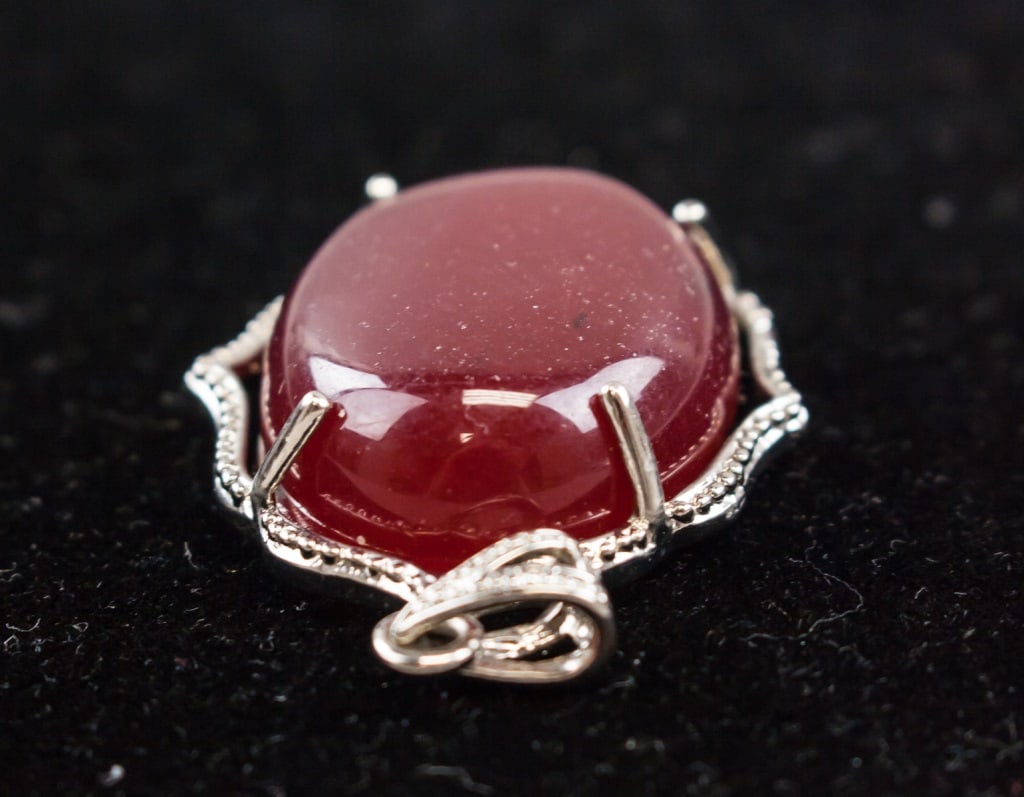Large Ruby Gemstone Silver-plated Pendant - 7