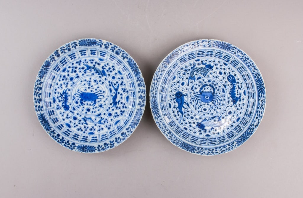 Chinese Rare B&W Porcelain Plates 2pc Kangxi Mark (1 of 10)