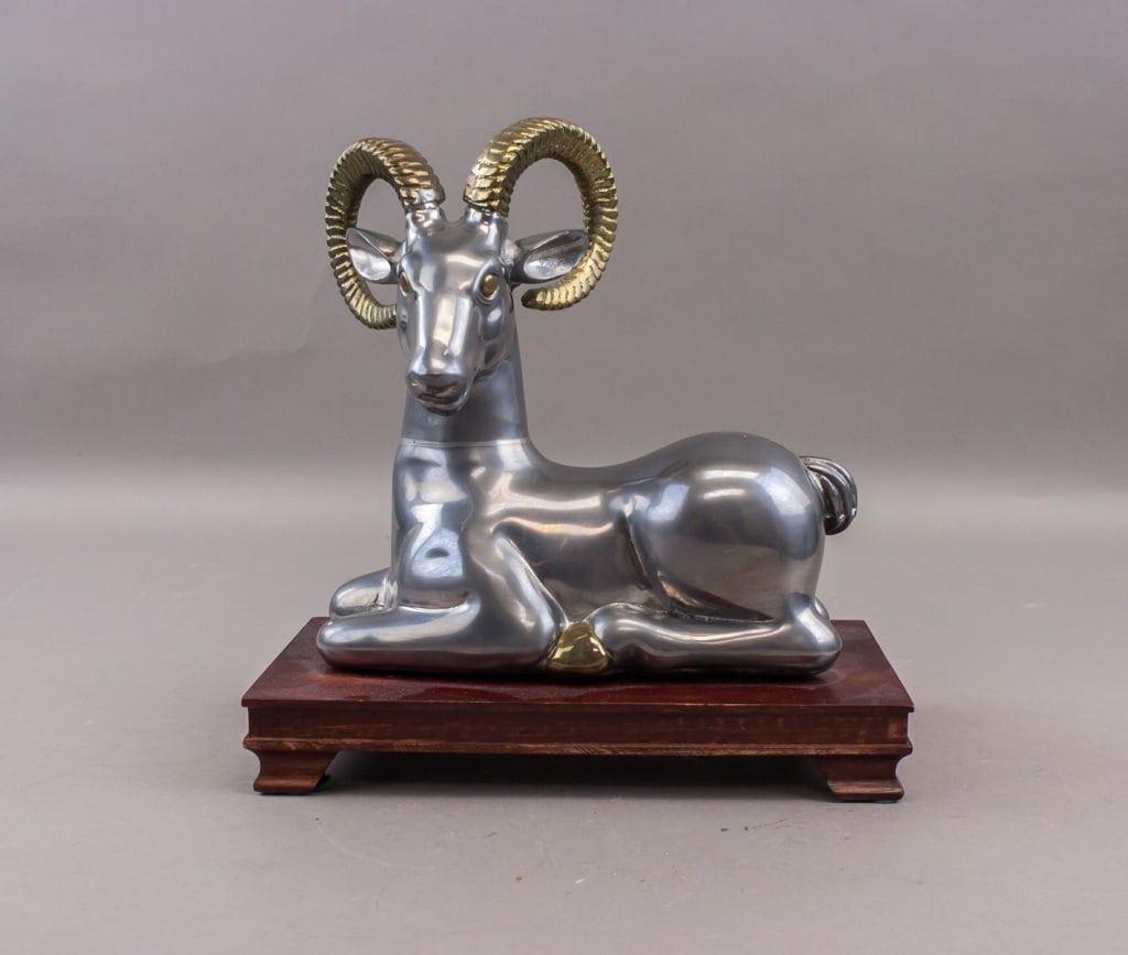 Vintage Pewter Brass Ram Sculpture w/ Stand (1 of 8)