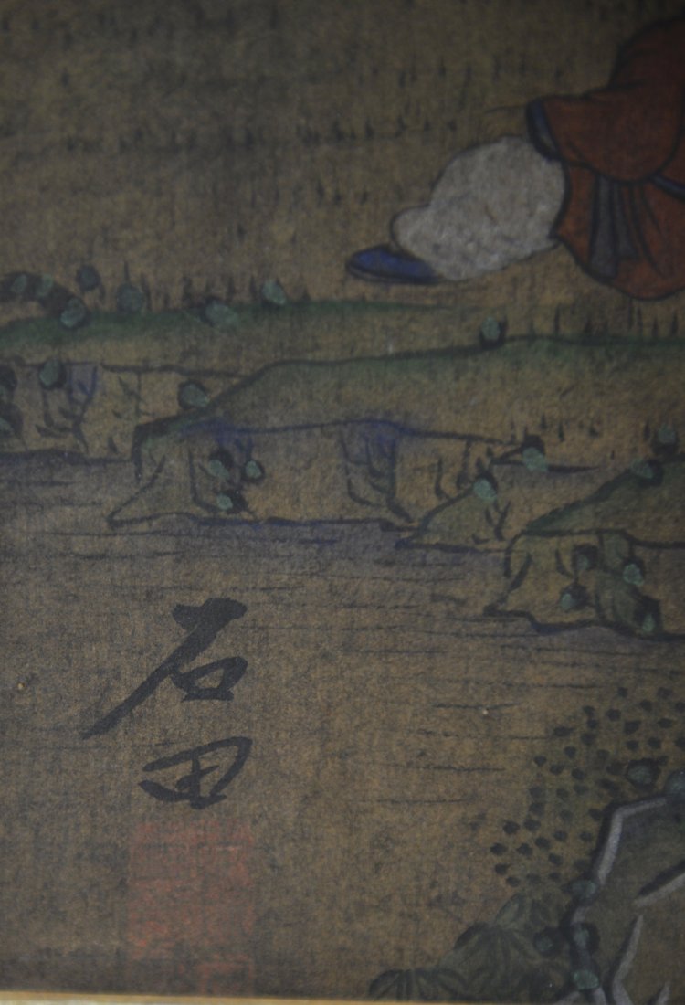 Framed Chinese Ming Style Painting Stamped Shitian