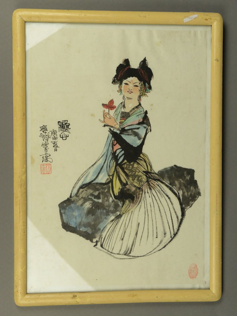 Chinese Watercolour of Beauty Signed Cheng Zhi Fa