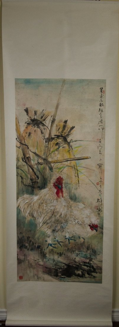 Chinese Painting of Roosters Signed Gao Jian Fu - 2