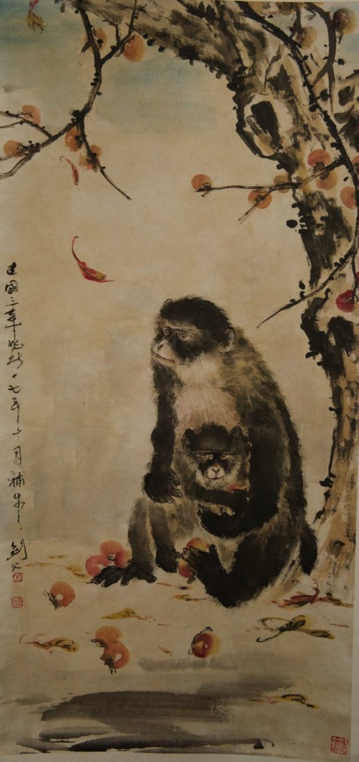 Chinese Painting of Monkeys Signed Gao Jian Fu