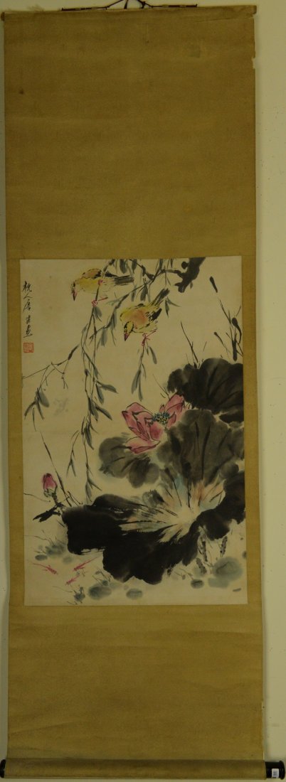 Watercolour Painting of Lotus Signed Tang Yun - 3