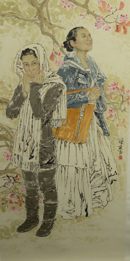 Chinese Painting of Women Signed Wang Zhen Sheng