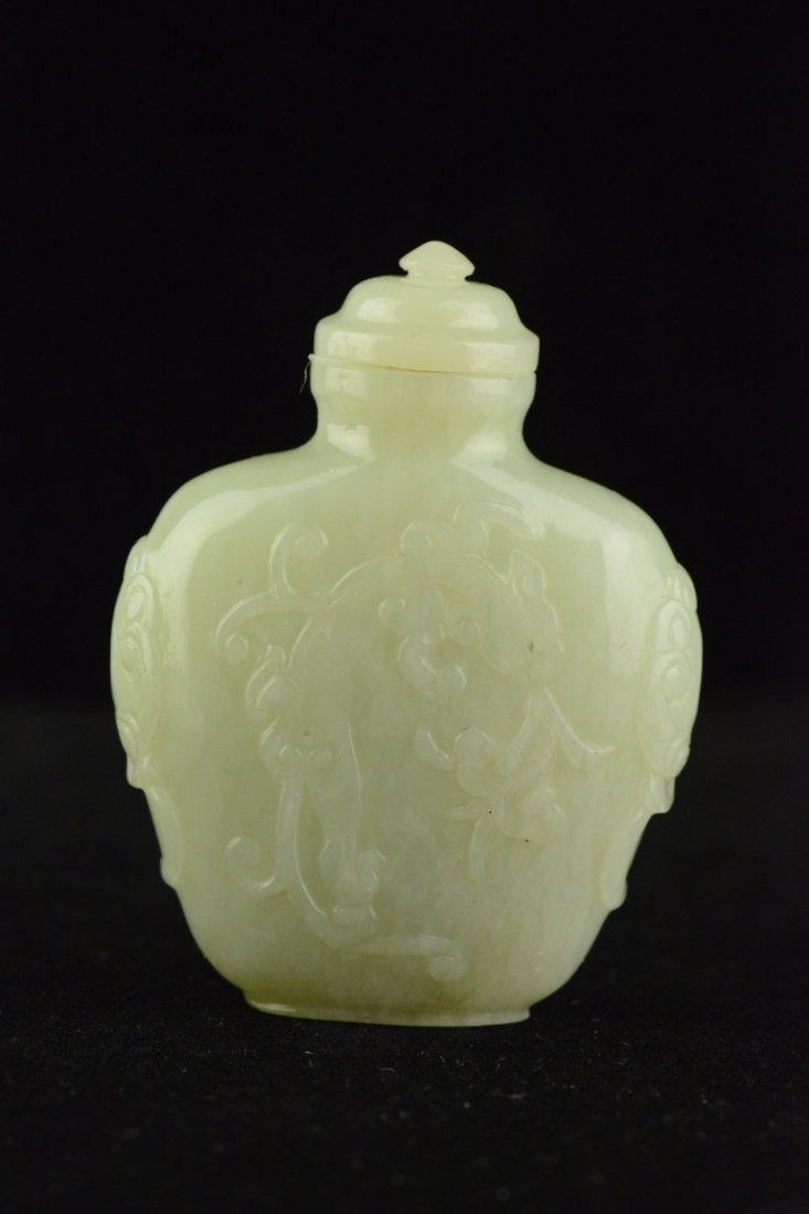 Chinese White Jade Snuff Bottle Carved Chilong