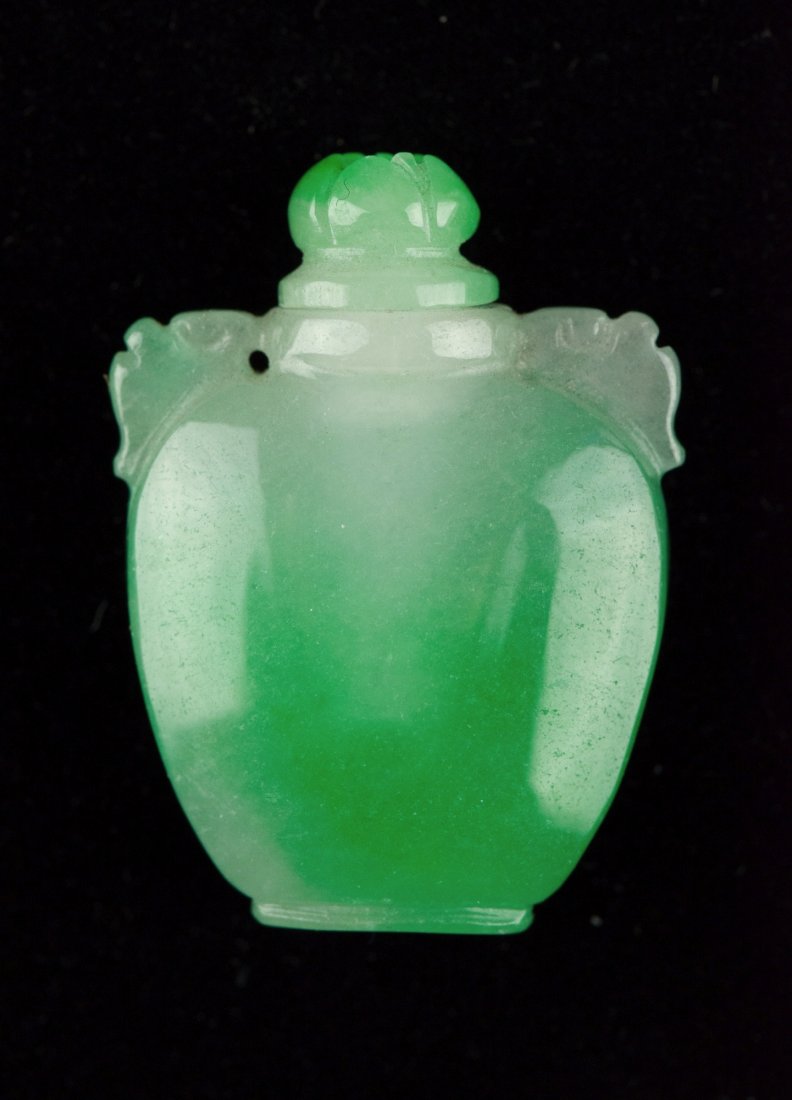 Chinese Emerald Green Jadeite Carved Snuff Bottle - 2