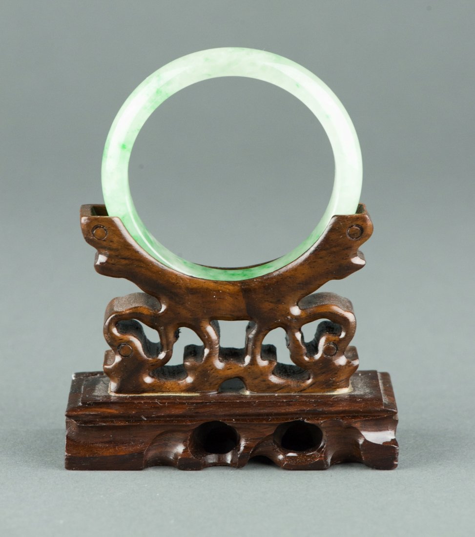 Charming Chinese Apple Green Jadeite Carved Bangle