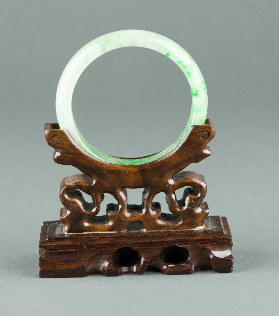Charming Chinese Apple Green Jadeite Carved Bangle - 2