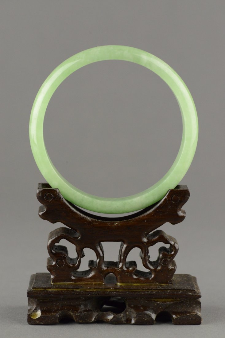 Chinese Carved Large Apple Green Jadeite Bangle