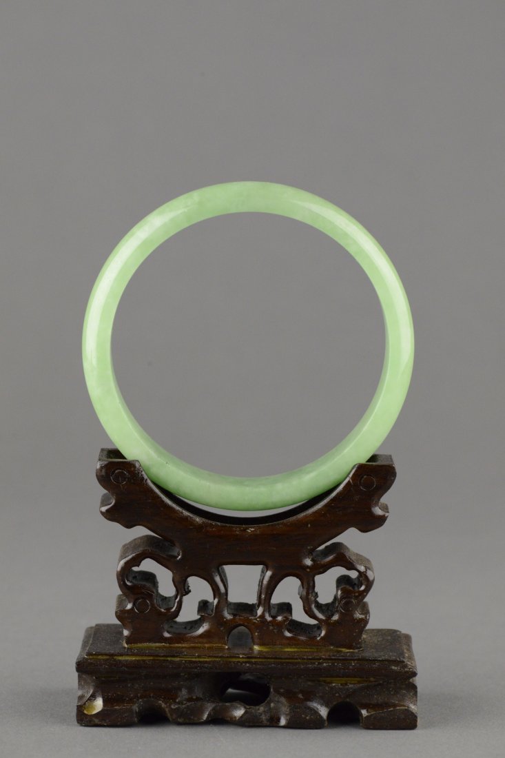 Chinese Carved Large Apple Green Jadeite Bangle - 2