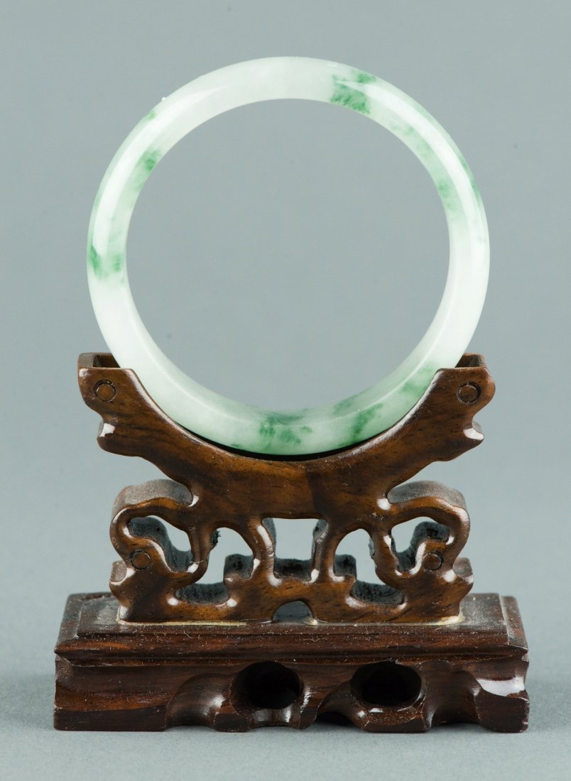 Fine Chinese Celadon Jadeite Carved Bangle - 2