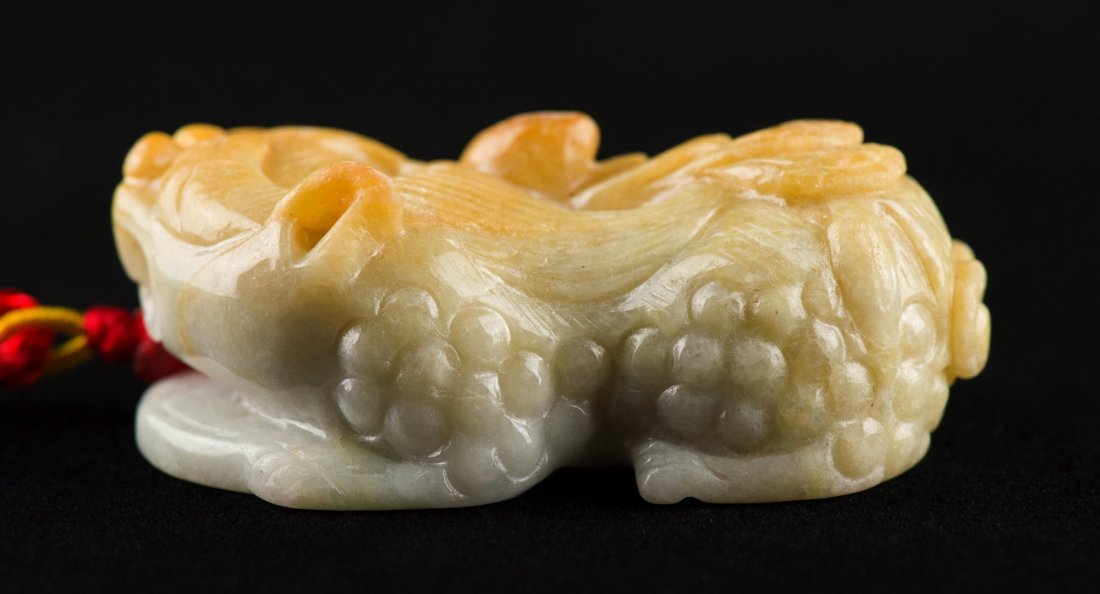 Chinese Milky & Yellow Jadeite Carved Lion Pendant - 2