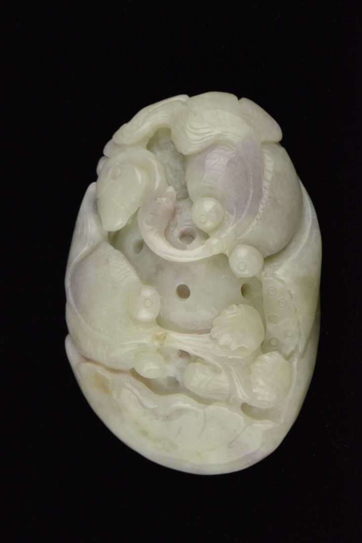 White Jadeite Carved Toggle w A Grade Certificate