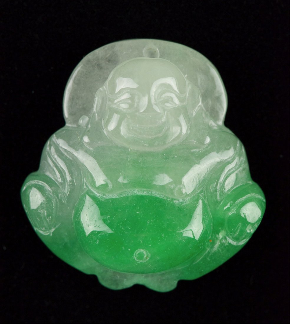 Chinese Green Jadeite Carved Buddha Pendant